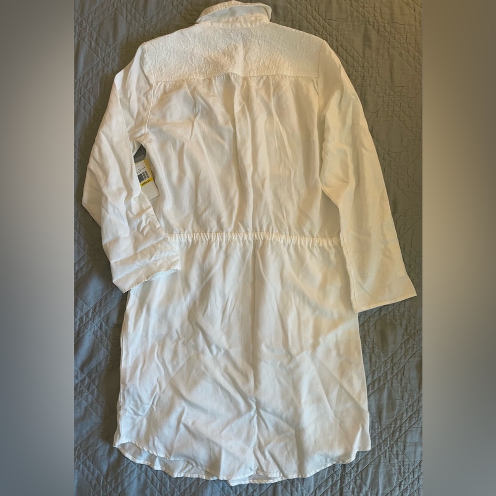 eci NEW YORK Embroidered Stitch Yoke Lyocel Shirt Dress in White Size M NWT - Picture 4 of 4